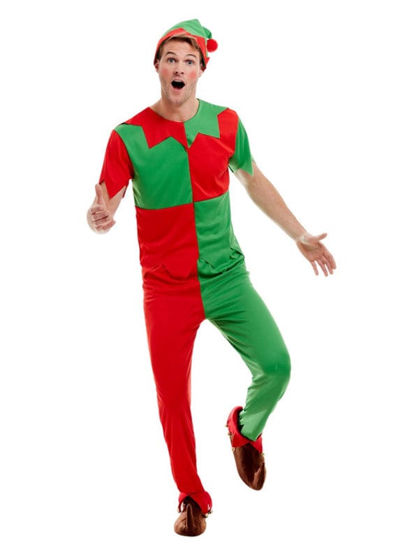 Green & Red Elf Costume with Top, Trousers & Hat - Fancy Dress