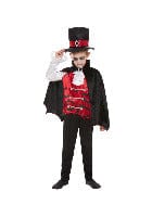 Schwarzes Vampir-Kostüm mit Oberteil, Umhang und Hut – Kostüm-Halloween-Outfit