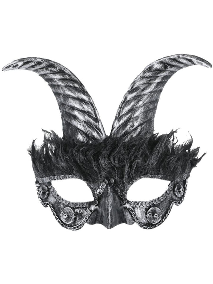 Fancy Dress Silver Masquerade Horned Devil Eyemask for Halloween Costume