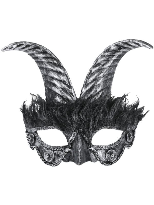 Fancy Dress Silver Masquerade Horned Mask - Devil Eyemask with Horns