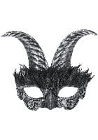 Fancy Dress Silver Masquerade Horned Mask - Devil Eyemask with Horns