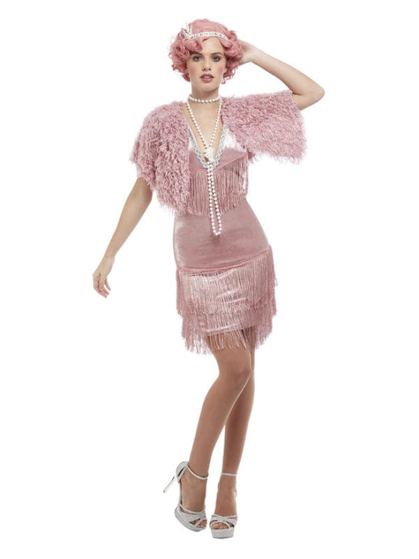 Rosa Flapper-Kostüm im Vintage-Stil – Deluxe-Kostüm aus den 1920er-Jahren mit Kleid und Stola
