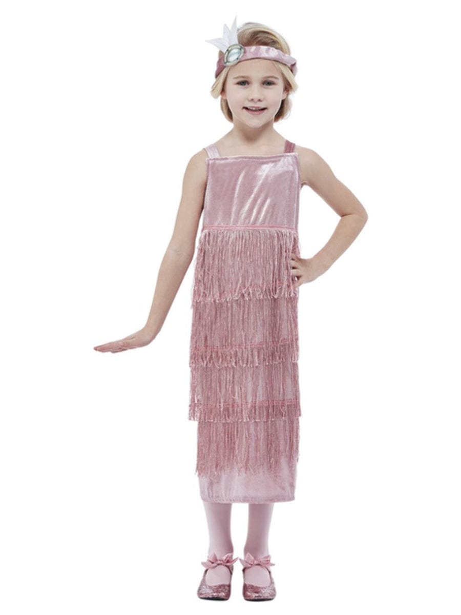 Vintage 1920s Pink Flapper Costume with Dress & Headband for Fancy Dress