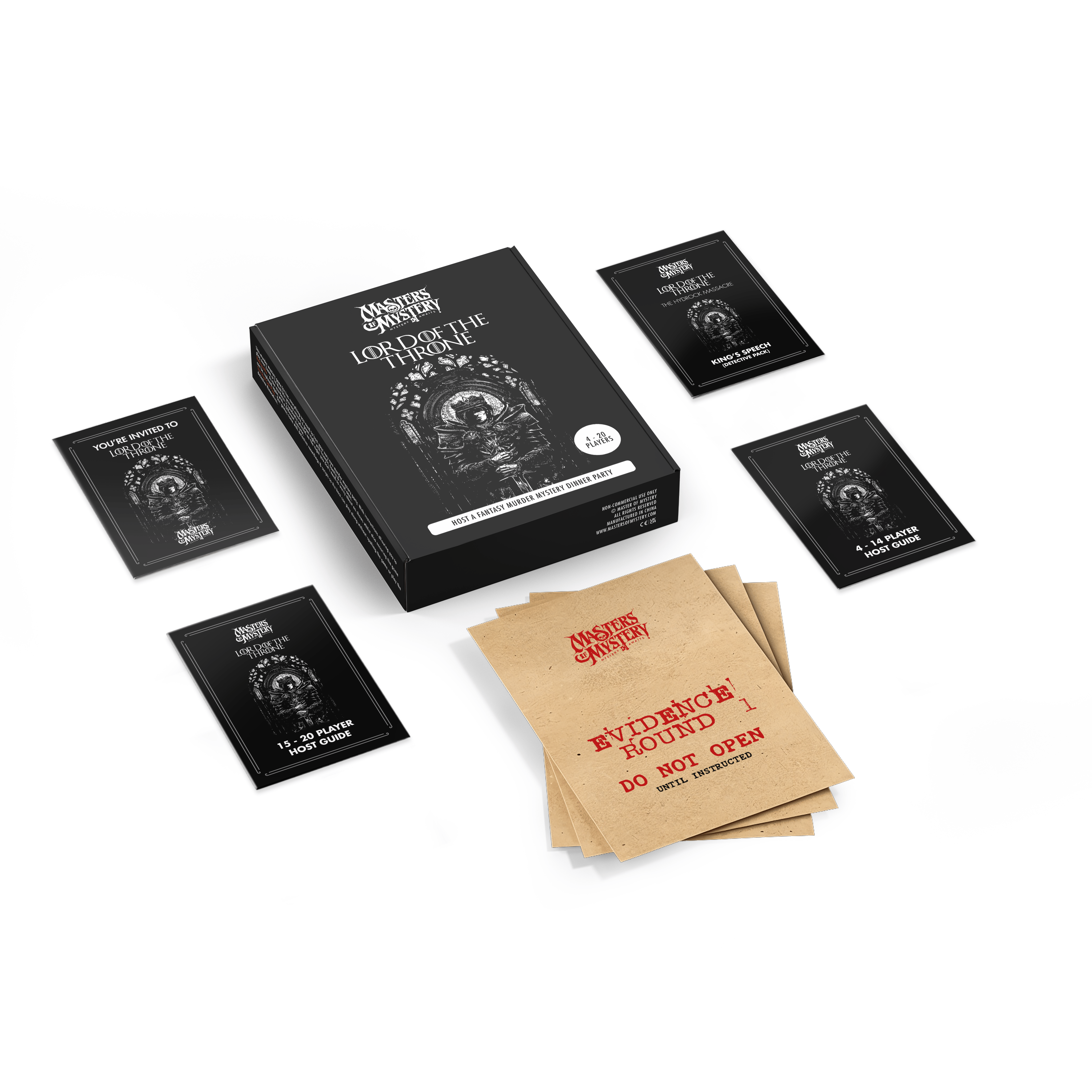 GoT & LOTR Murder Mystery game box with contents
