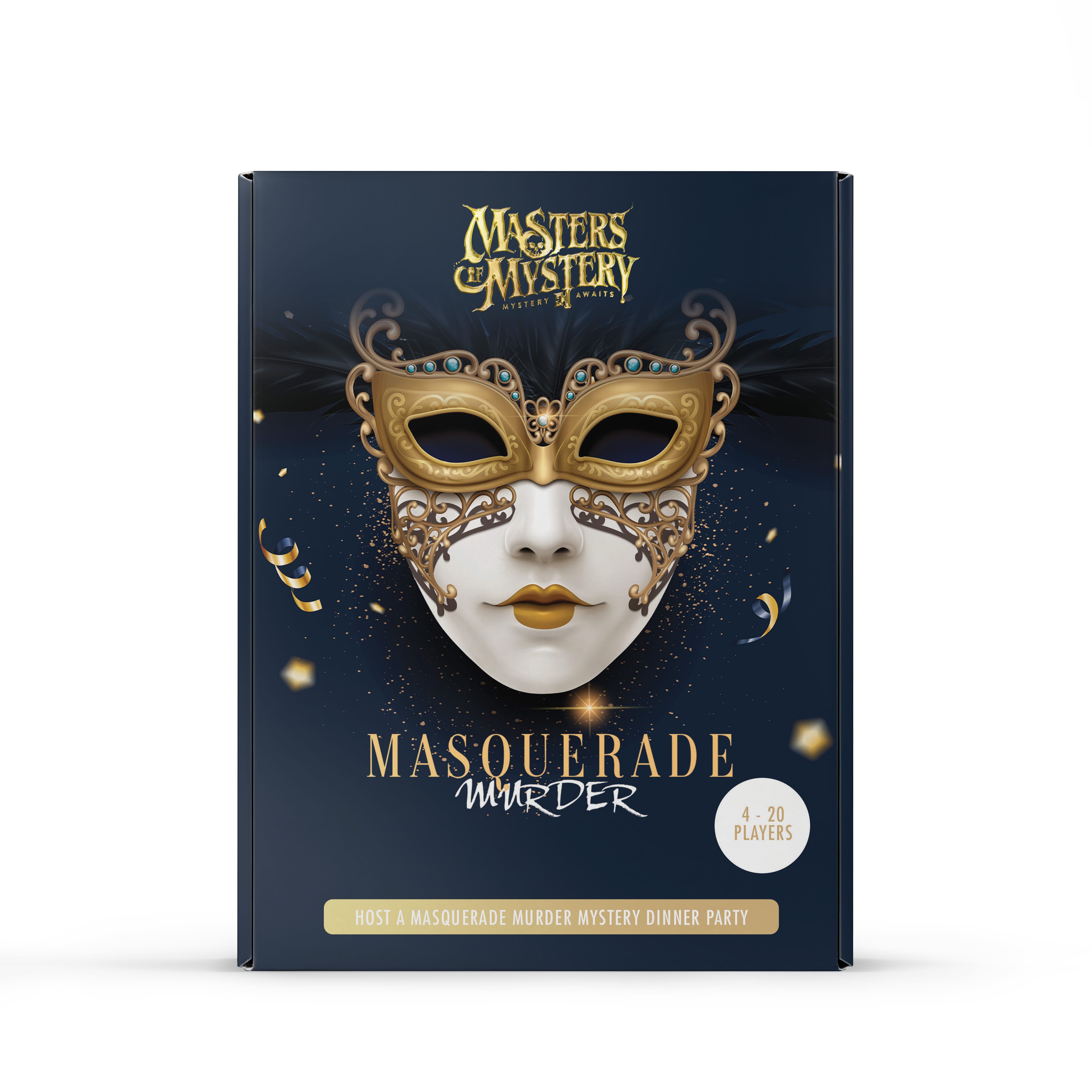 Masquerade Ball murder mystery game box, front