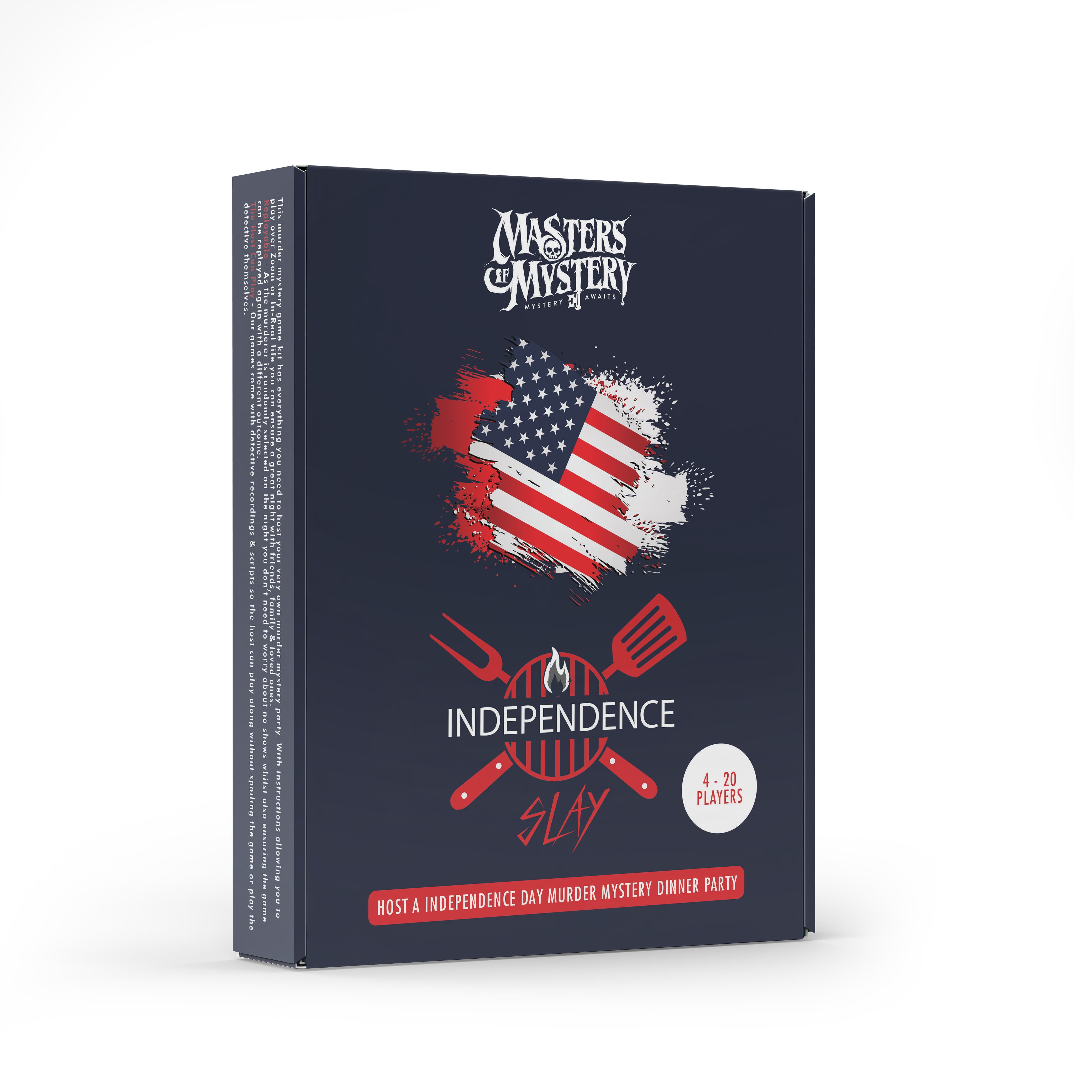 Independence Day Murder Mystery game box, angled