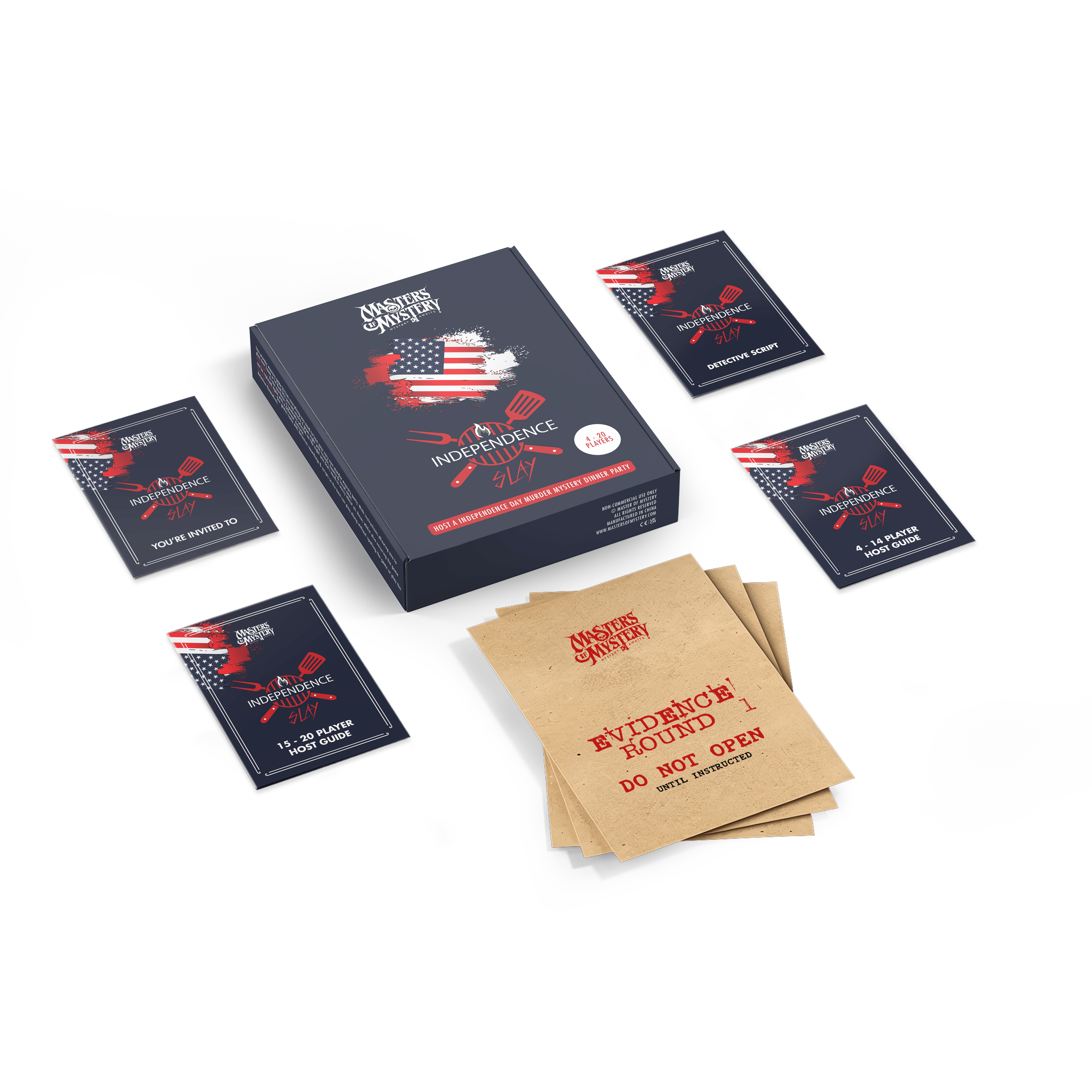 Independence Day Murder Mystery game box with contents