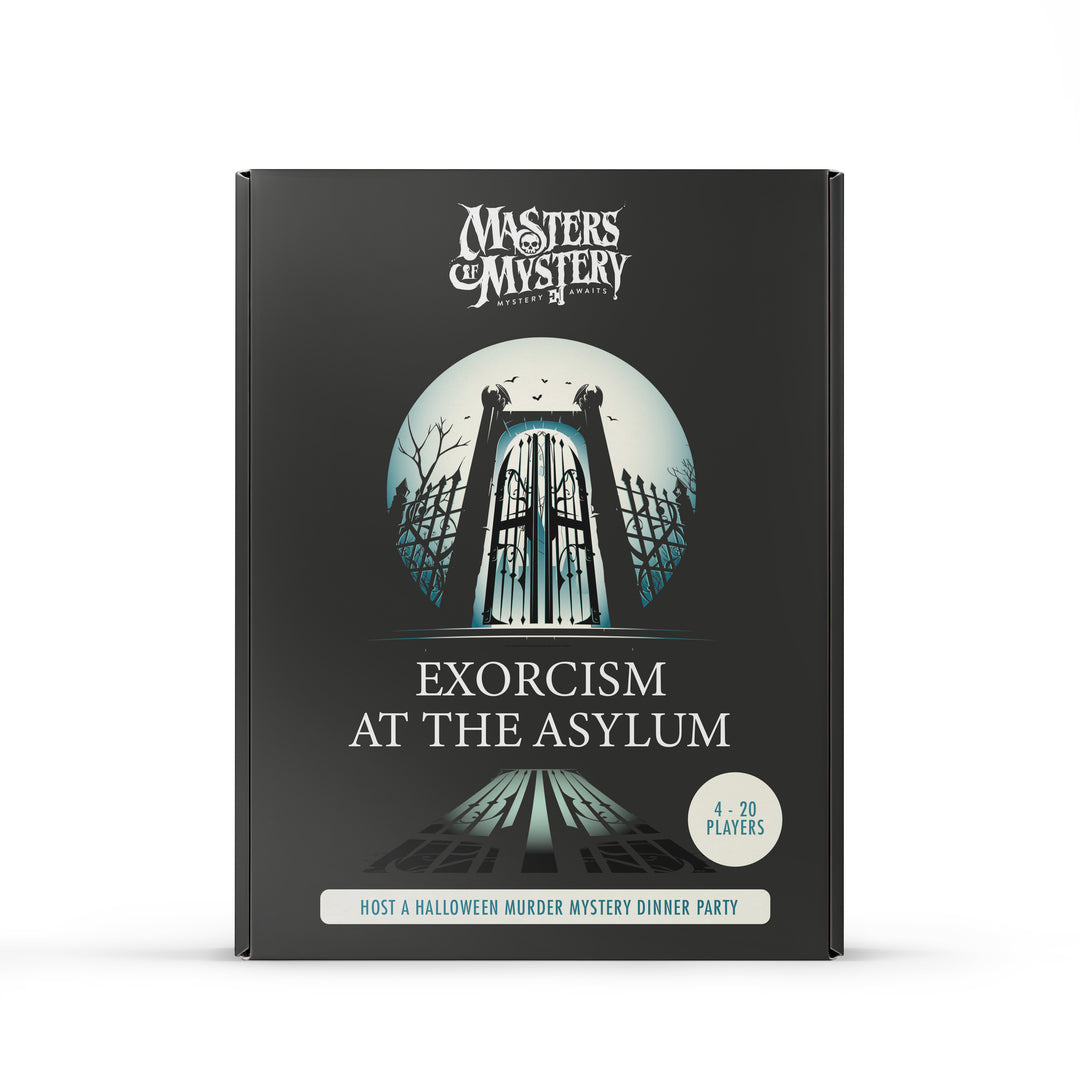 Exorcism and Asylum Murder Mystery game box, front