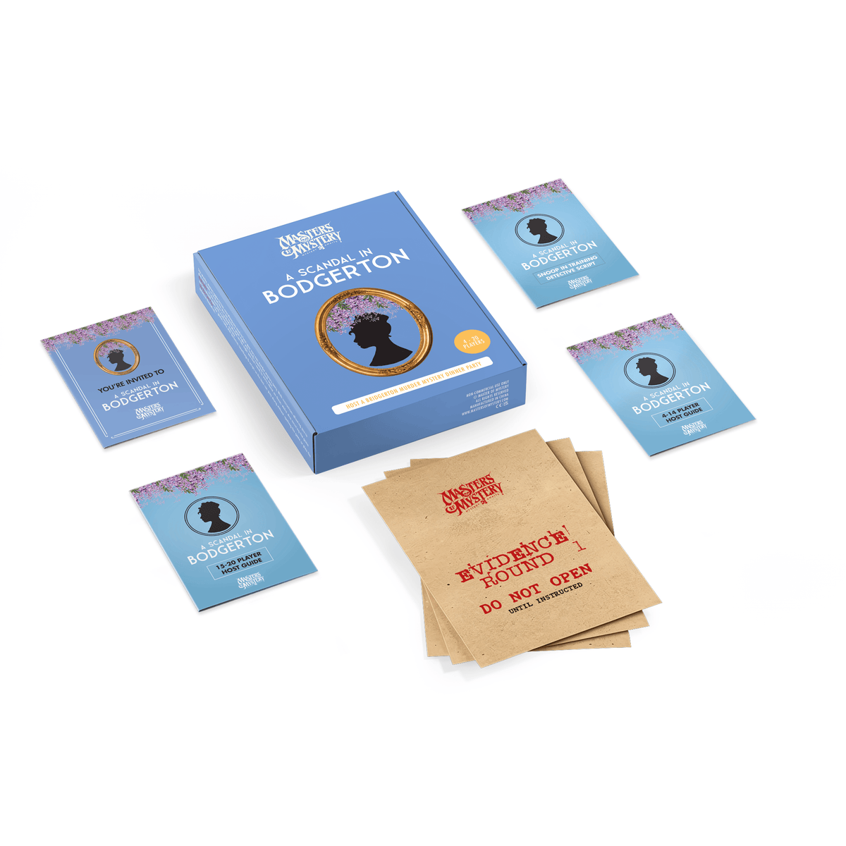 A Scandal Bodgerton game box with contents