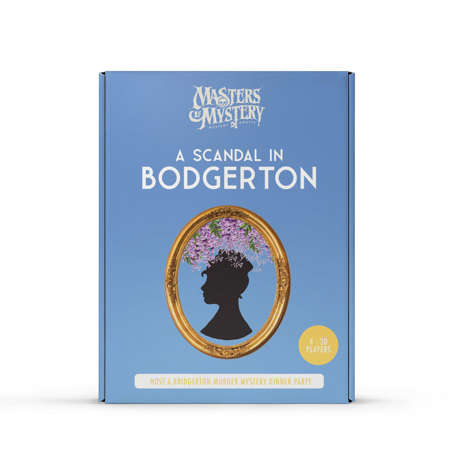 A Scandal Bodgerton murder mystery game box, front