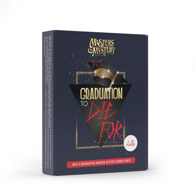 Graduation Murder Mystery game box, angled