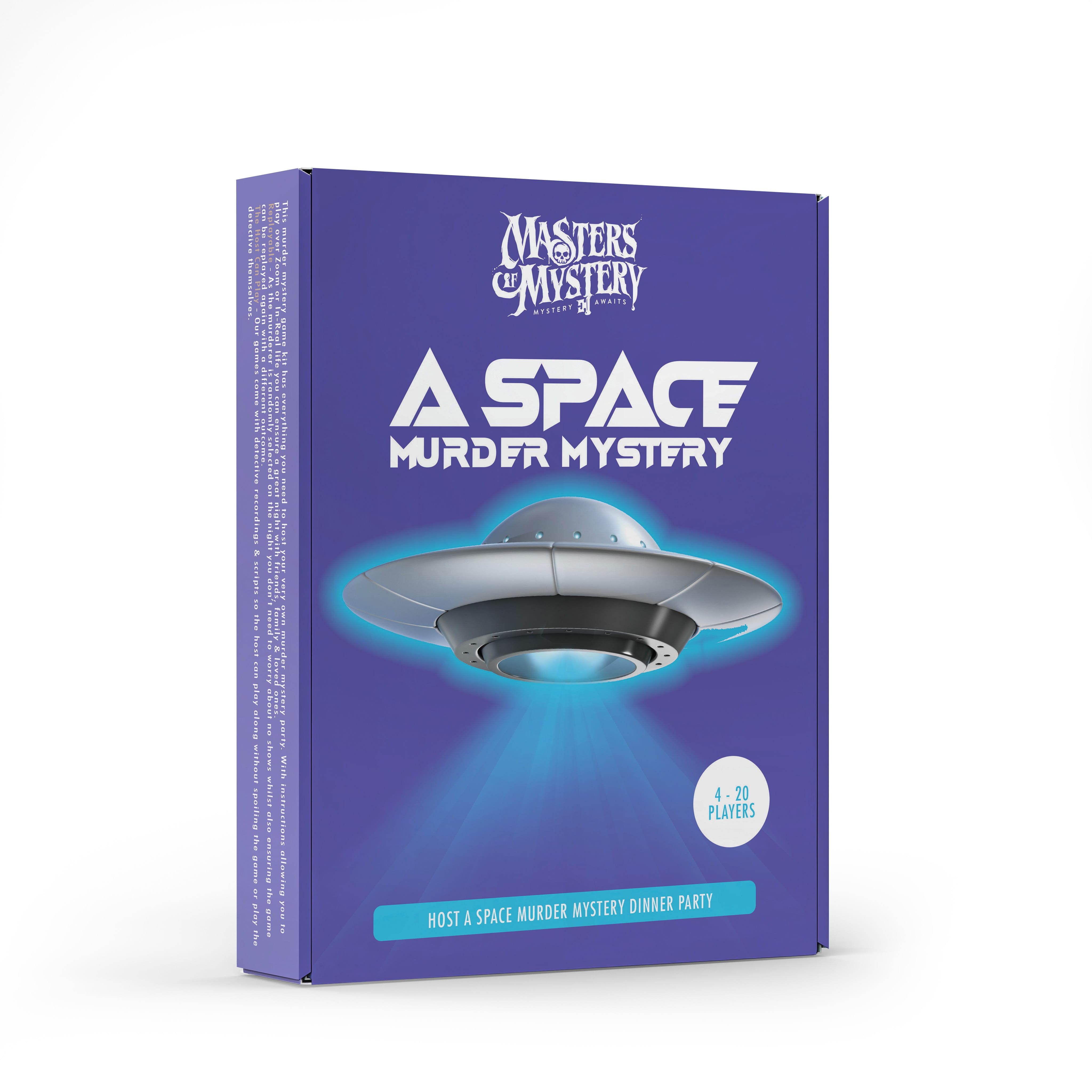 Space Murder Mystery game box, angled