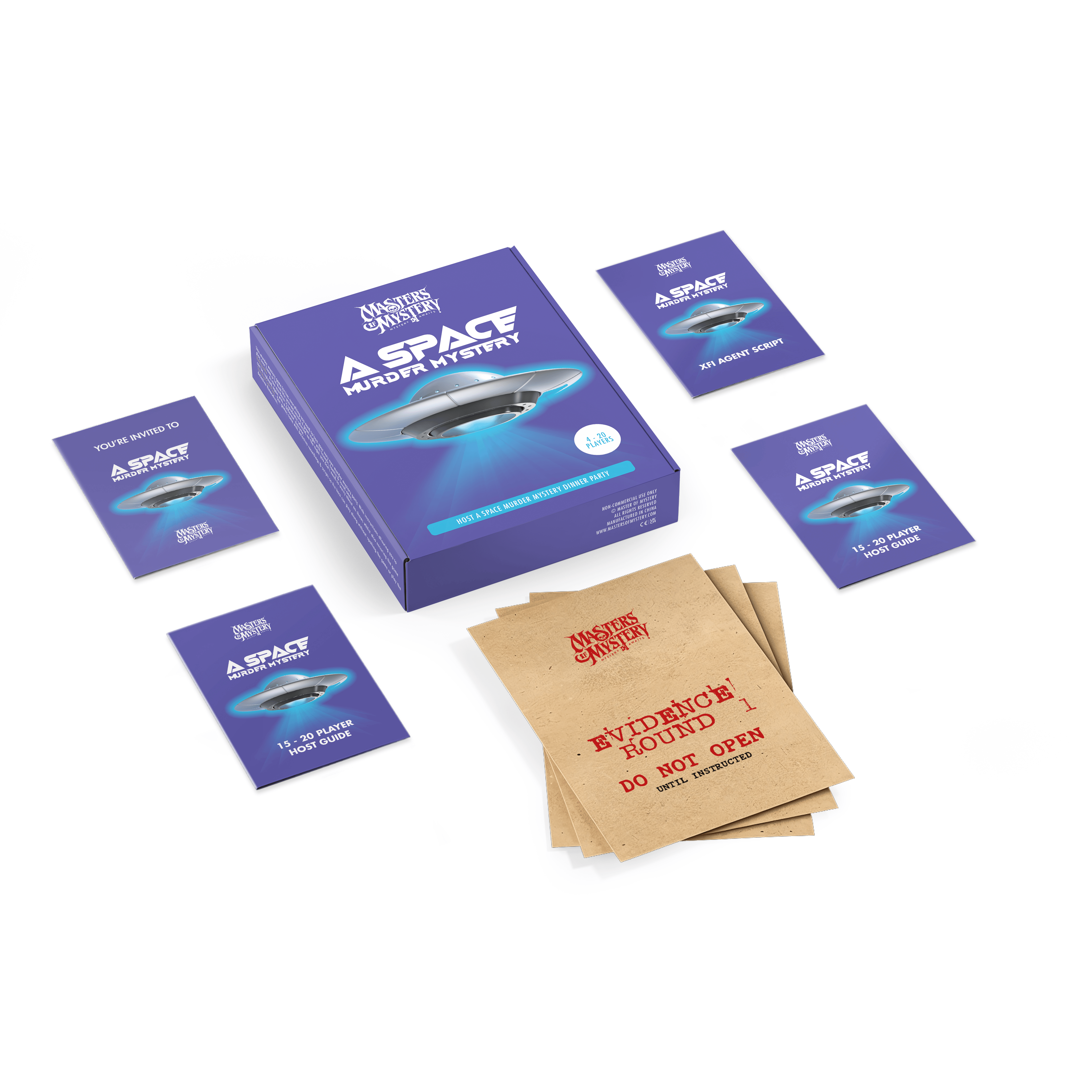 Space Murder Mystery game box with contents