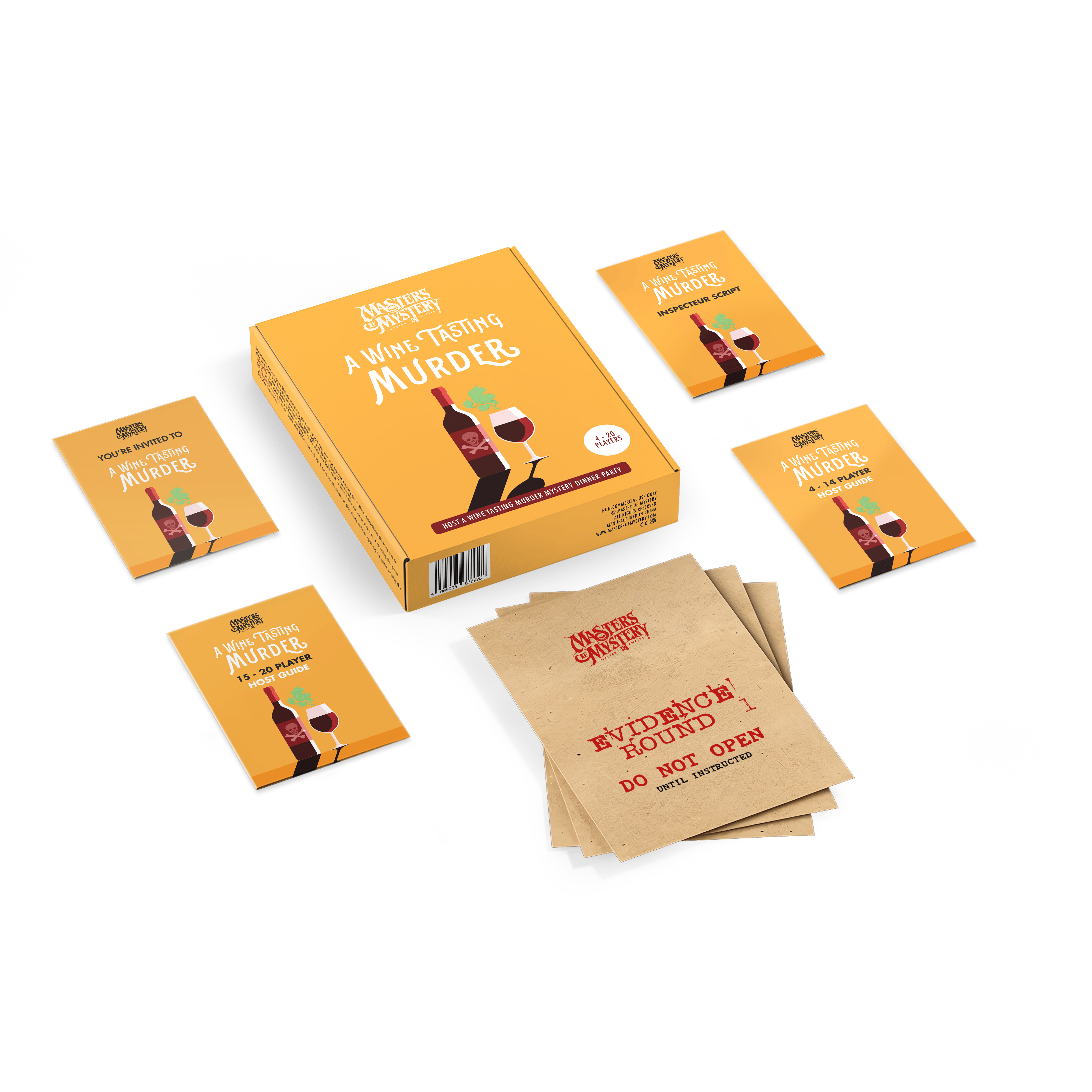 A Wine Tasting Themed game box with contents