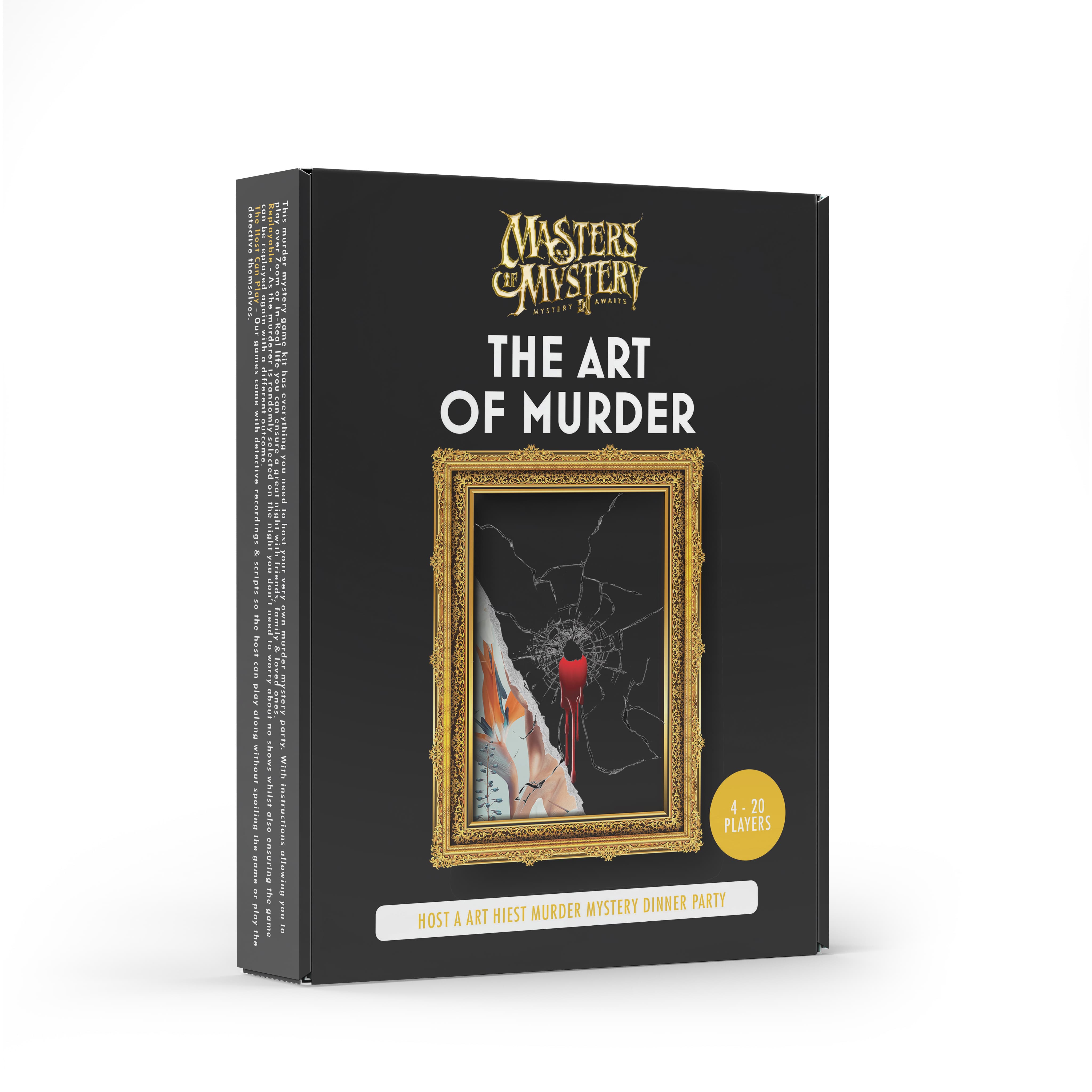 Art Gallery Murder Mystery game box, angled