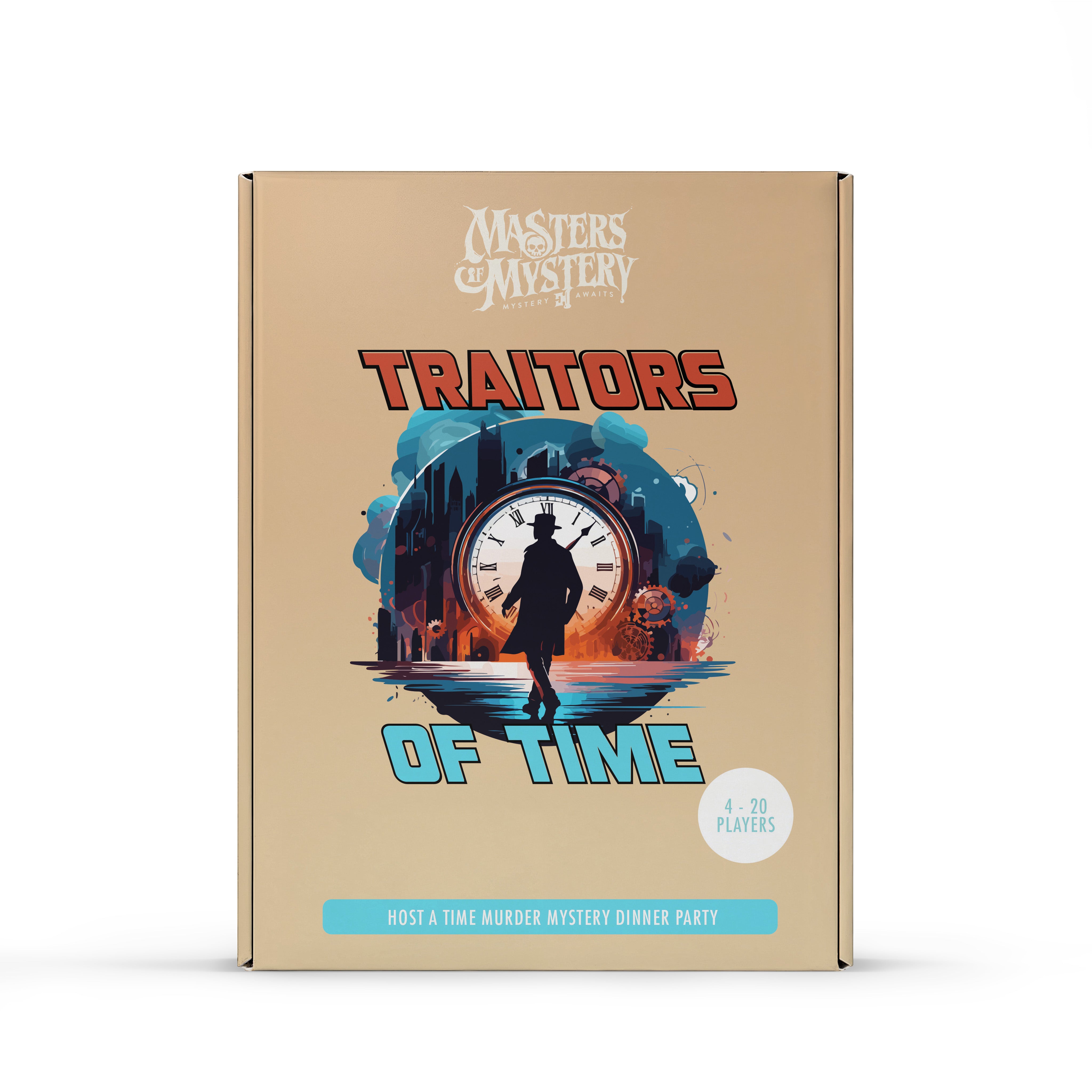 Traitors of Time murder mystery game box, front
