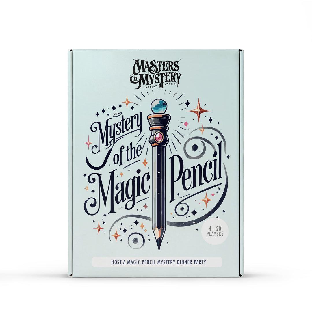 Magic Pencil murder mystery game box, front