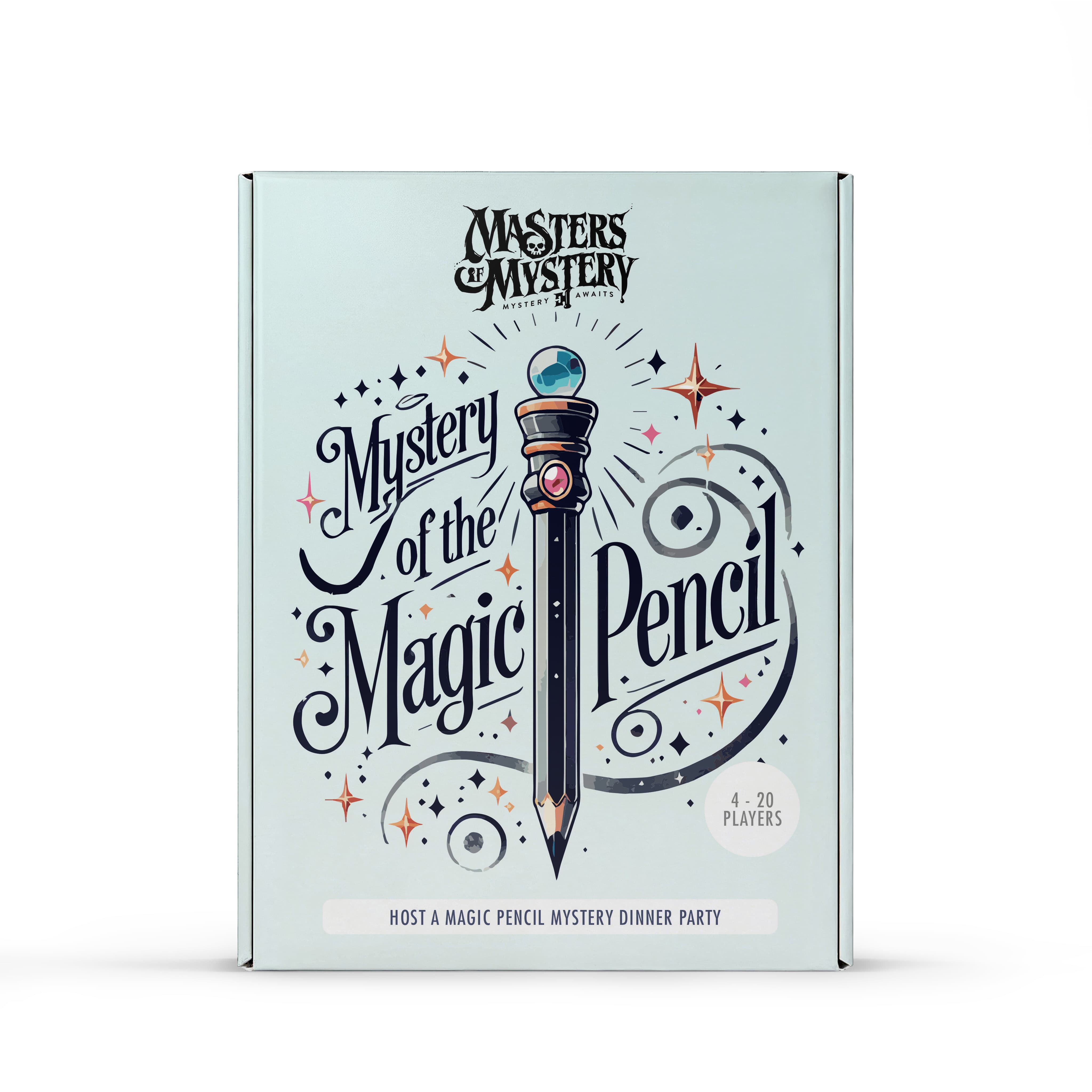 Magic Pencil murder mystery game box, front