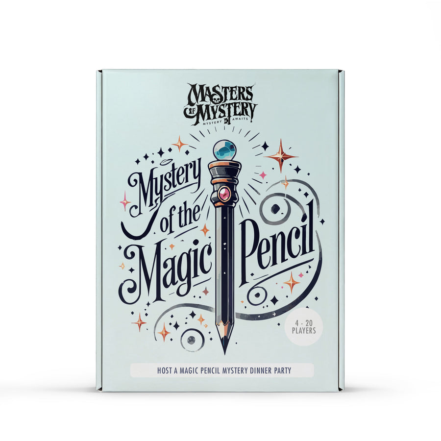 Magic Pencil murder mystery game box, front