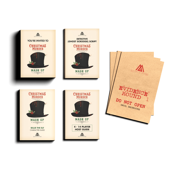 Physical Boxed Kit - Replay-able Christmas Murder Mystery Dinner Party Game - Host A Victorian Christmas Dinner Party Game Night - Scrooge Theme - Christmas Carol Fancy Dress Dinner Party
