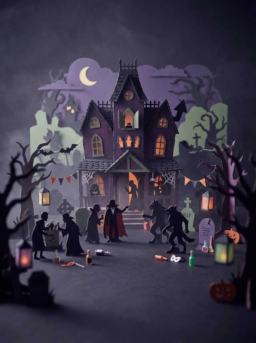 Replay-able Haunted House Murder Mystery Dinner Party Game for Up to 20 Adults - Host A Halloween Dinner Party Game Night – Classic Monsters Fancy Dress Dinner PartyV2