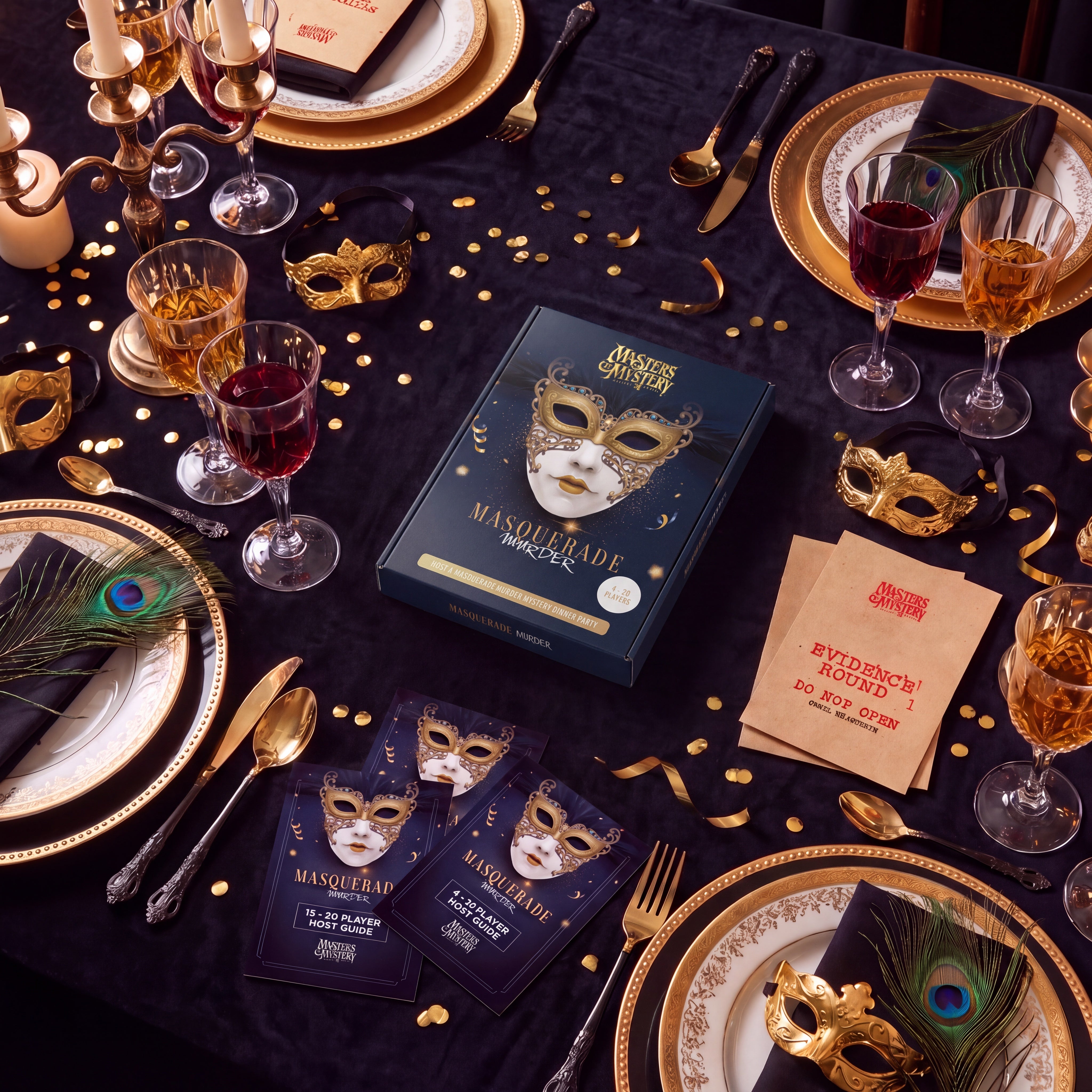 Masquerade Ball Murder Mystery Game arranged on a themed dinner table – 1x1 lifestyle image — image 5