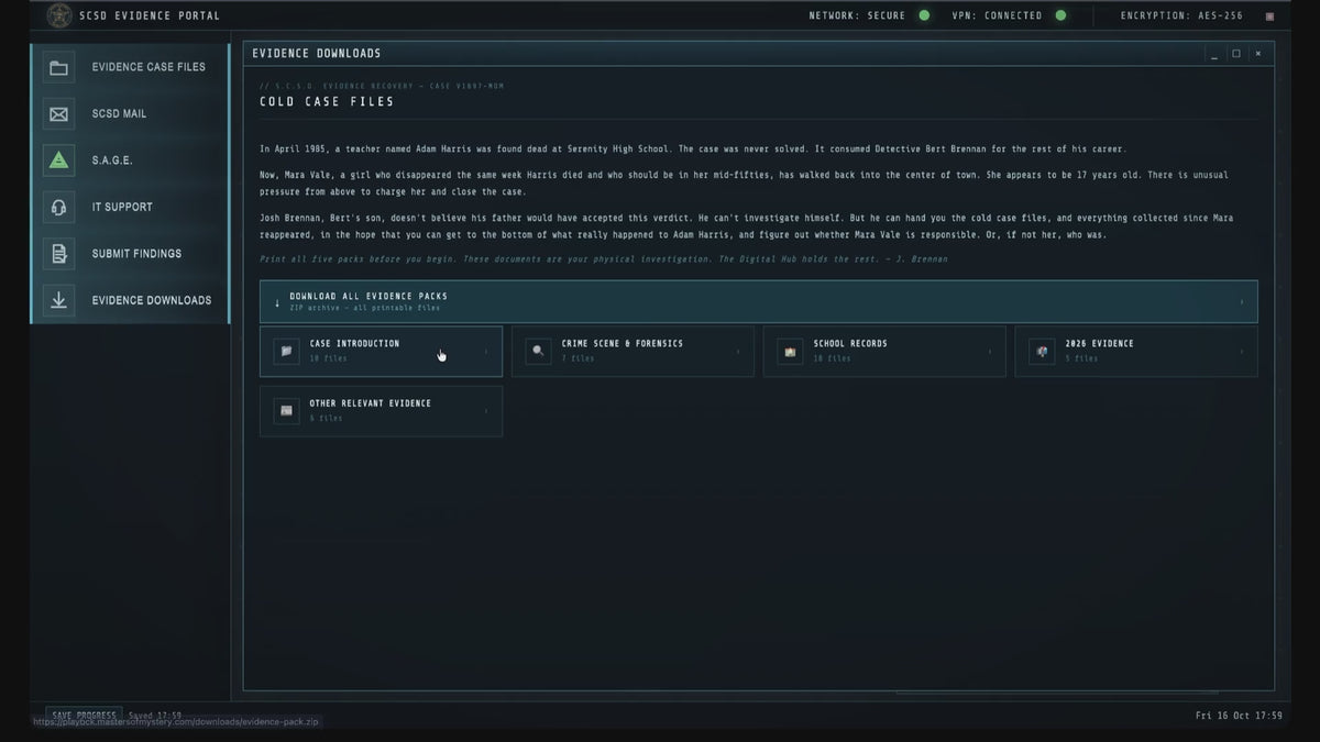 Cargar video: Play Bckwards gameplay: the SCSD evidence portal, case files, suspect statements, cassette tapes, the S.A.G.E. terminal and the final findings form