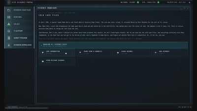 Play Bckwards gameplay: the SCSD evidence portal, case files, suspect statements, cassette tapes, the S.A.G.E. terminal and the final findings form
