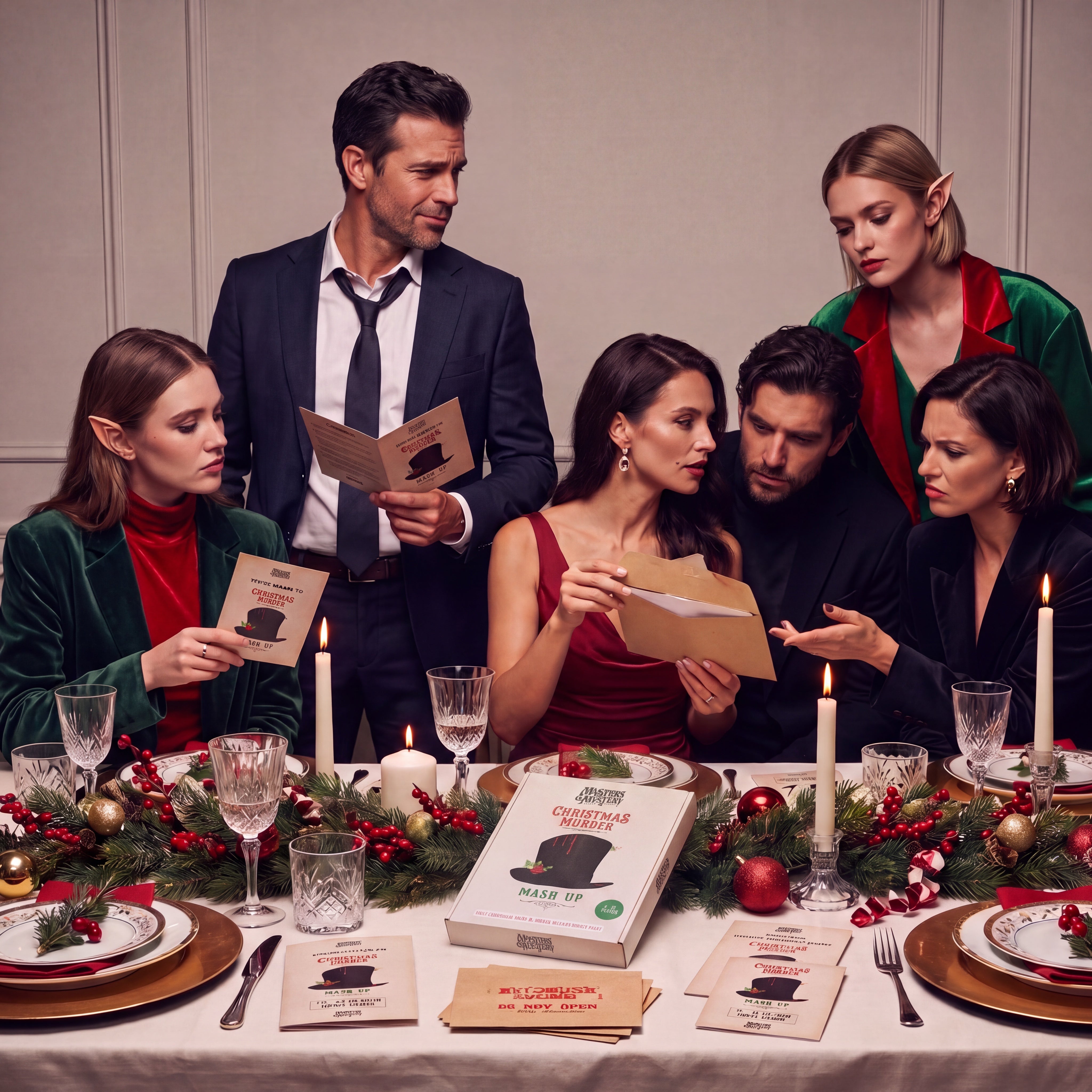 Victorian Christmas Murder Mystery Game being played by guests at a themed party – 1x1 lifestyle image — image 6
