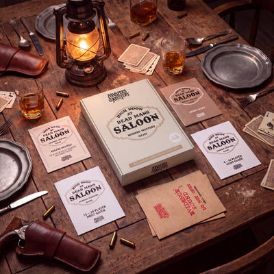 Wild West Murder Mystery Game arranged on a themed dinner table – 1x1 lifestyle image